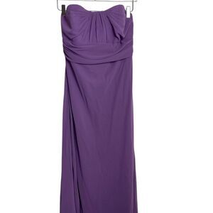 Elegant David’s Bridal long strapless dress /gown chiffon flowing purple